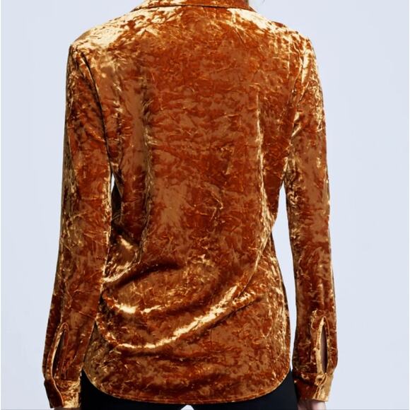NWT L'Agence Laurent Crushed Velvet Burnout Button Down Blouse XS Khaki - Picture 3 of 11